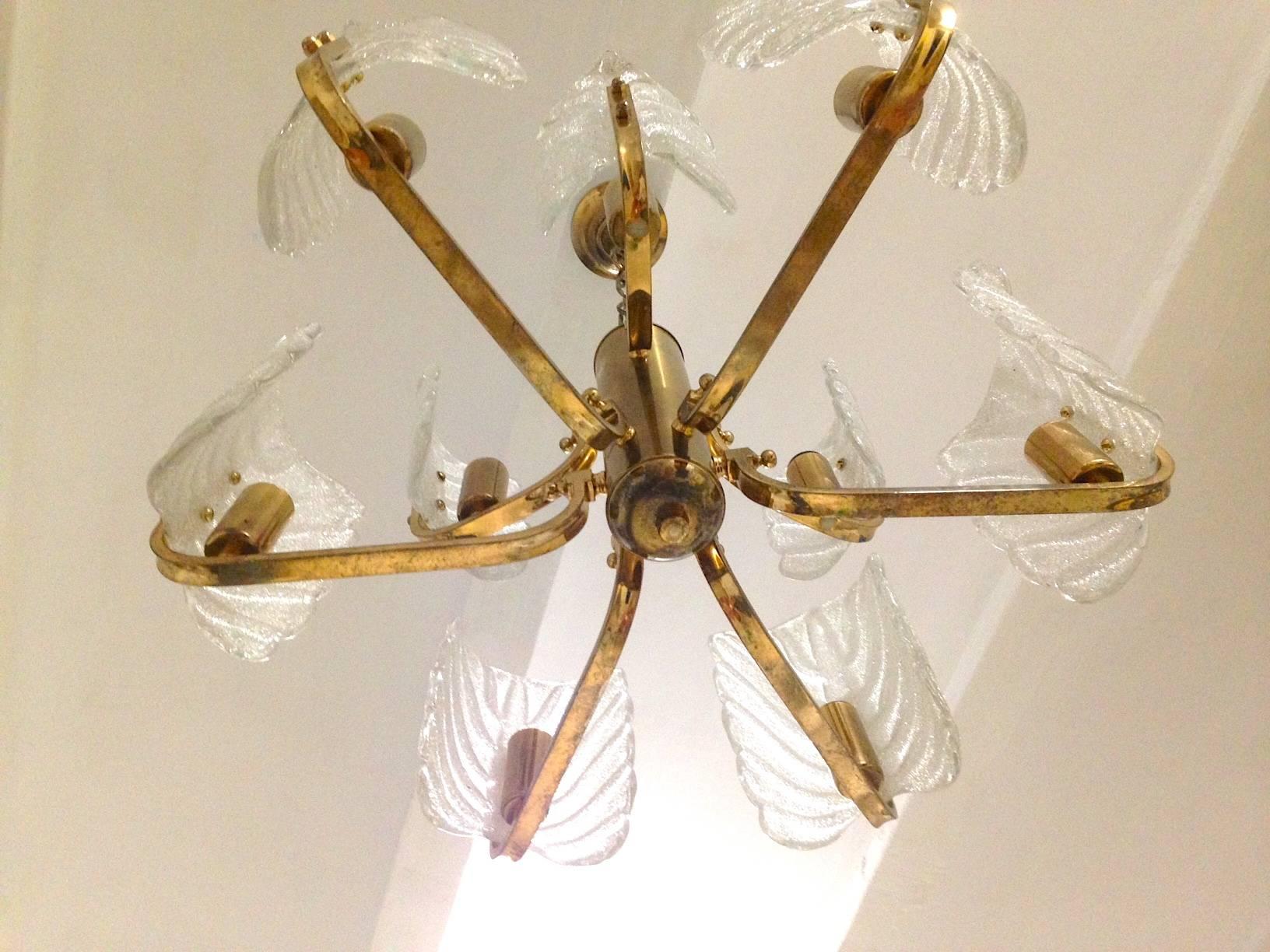 Swedish Carl Fagerlund chandelier by Orrefors with 9 Barovier & Toso Murano glass 1960