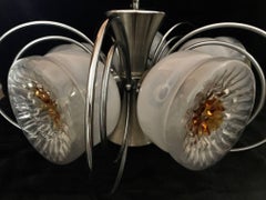 Mazzega midcentury Murano chandelier with 5 light chrome frame , 1960s