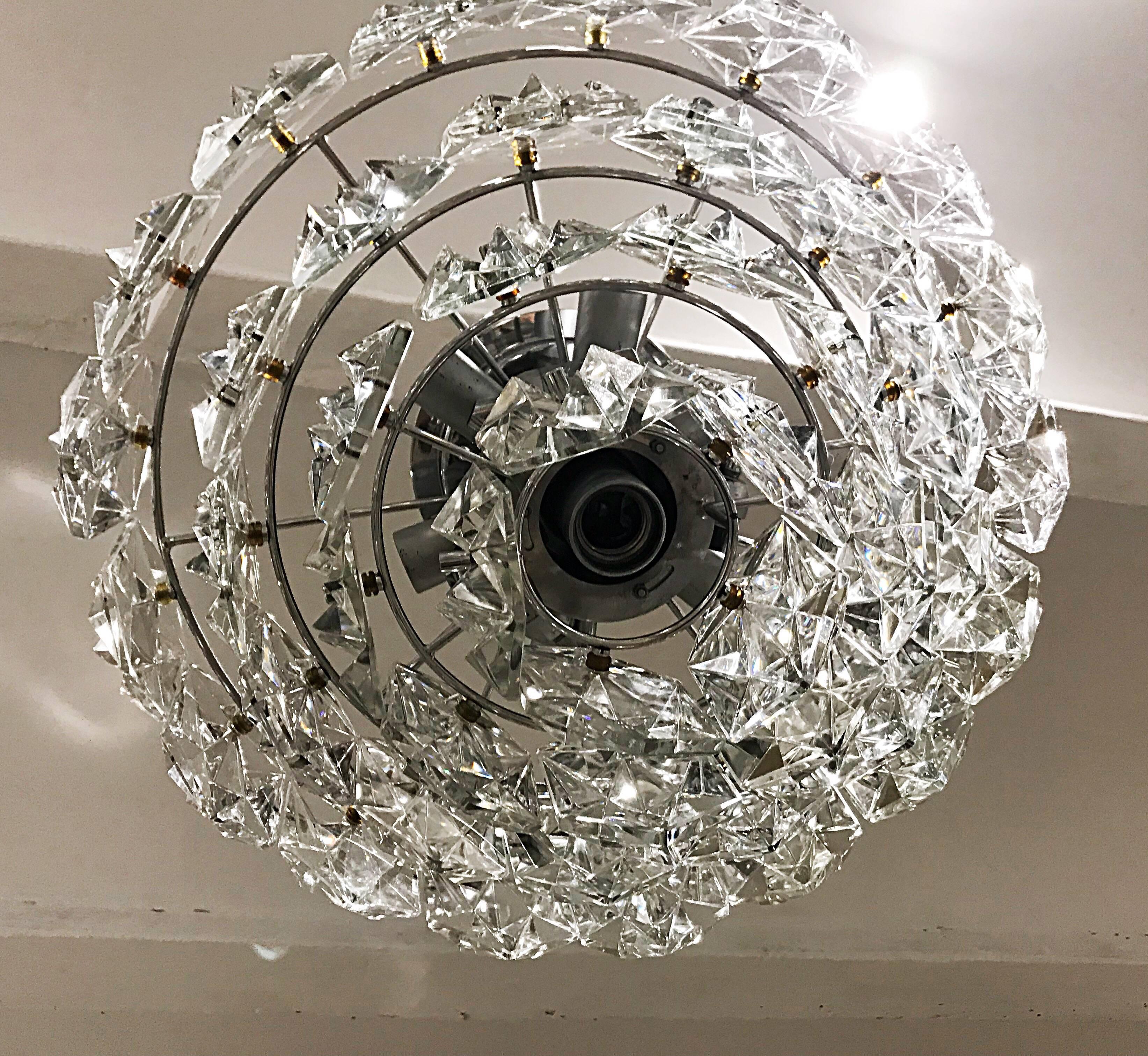 Austrian kinkeldey midcentury chandelier glass Diamond design, 1960 For Sale