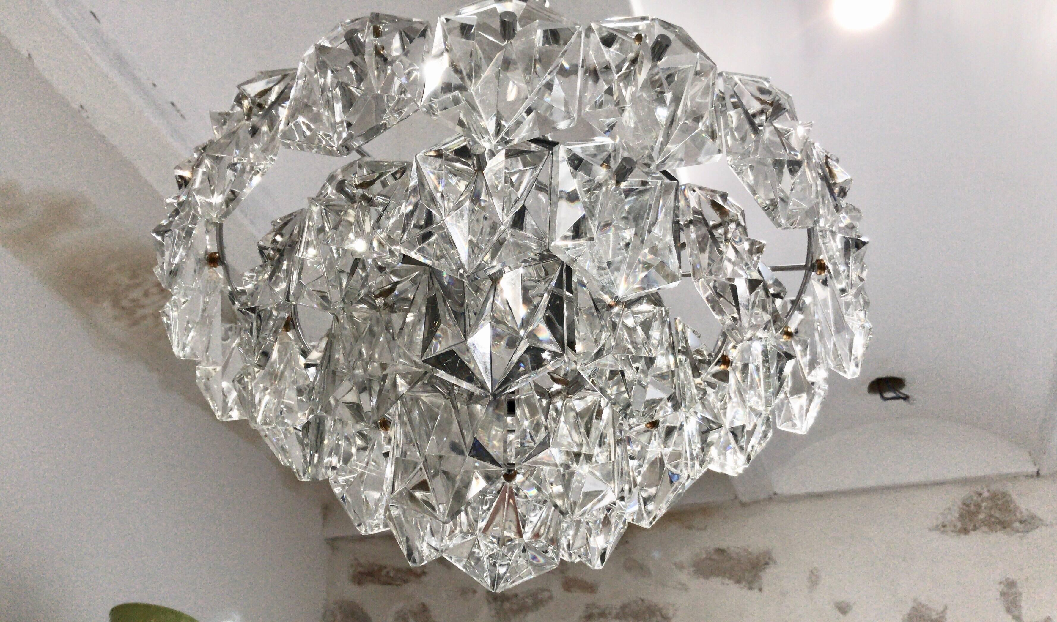 kinkeldey midcentury chandelier glass Diamond design, 1960 In Good Condition For Sale In Denia, ES