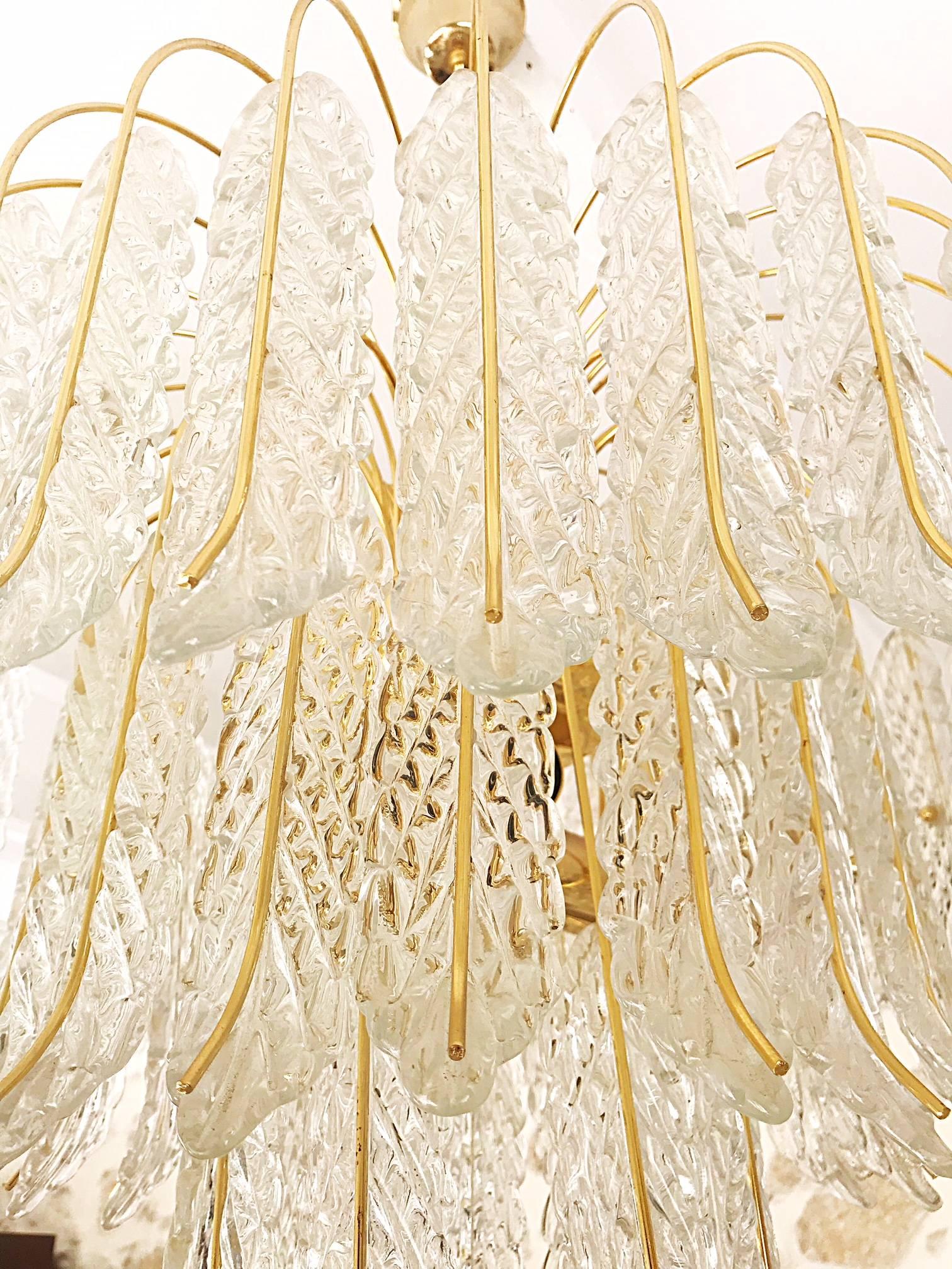 Late 20th Century 1970 Glass Leaves 54 Pieces with Gold Frame chandelier