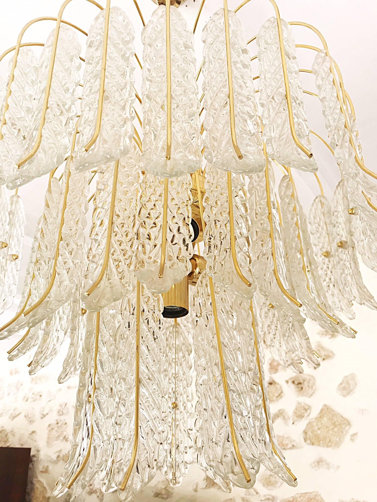 1970 Glass Leaves 54 Pieces with Gold Frame chandelier 1