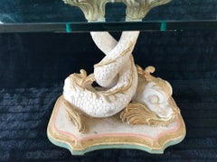 Romeo Paris By Claude Dalle French Coffee Table Gold wooden Dolphins, 1980