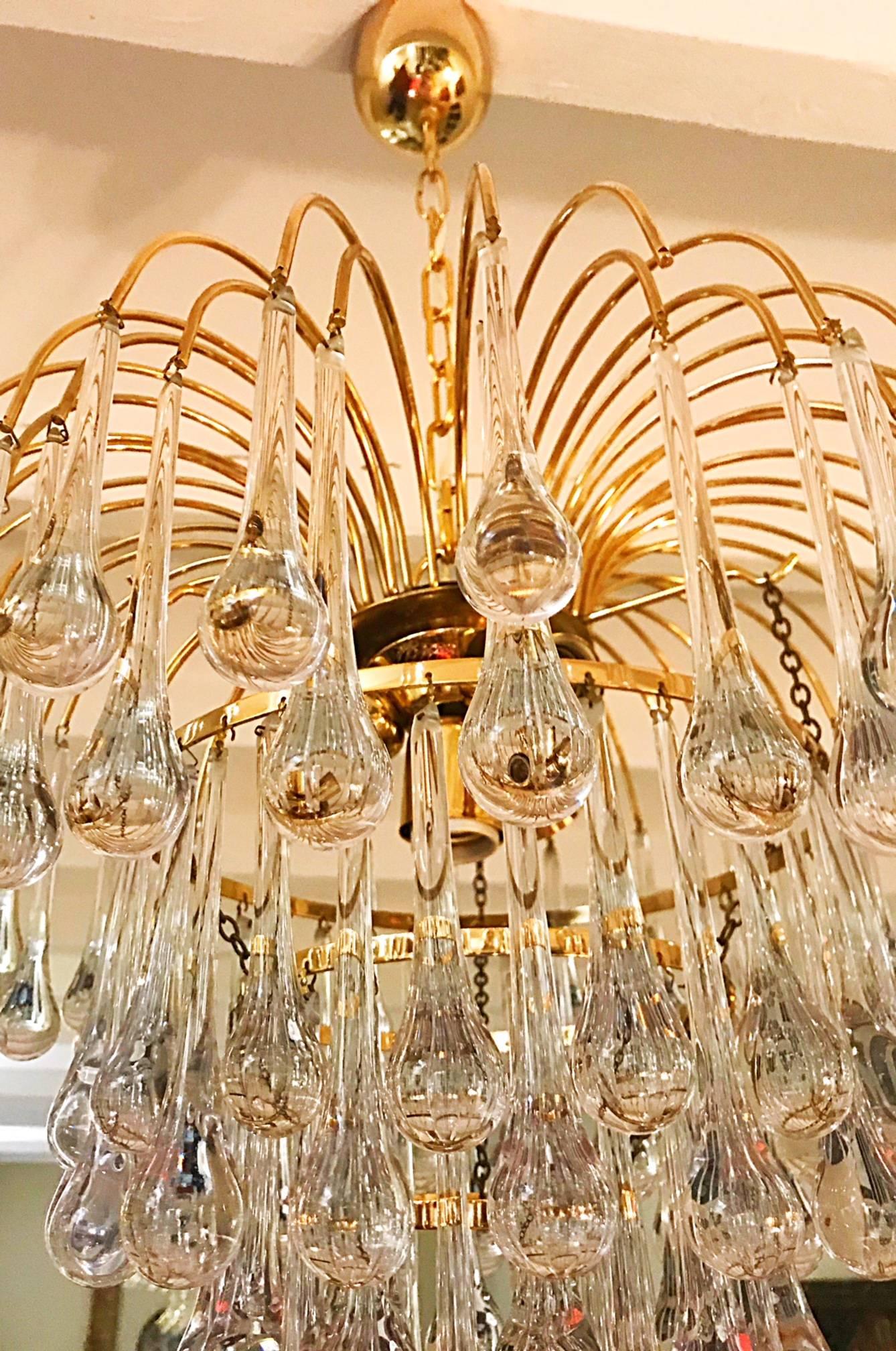 Art Glass Paolo Venini mid-century chandelier murano glass 4 level Drops italian , 1979