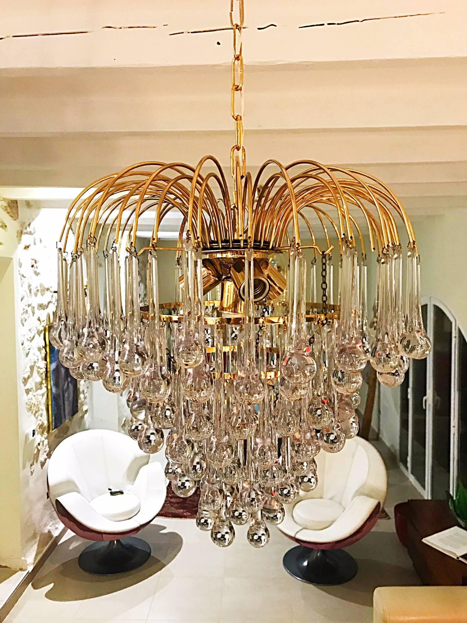 Italian Paolo Venini mid-century chandelier murano glass 4 level Drops italian , 1979