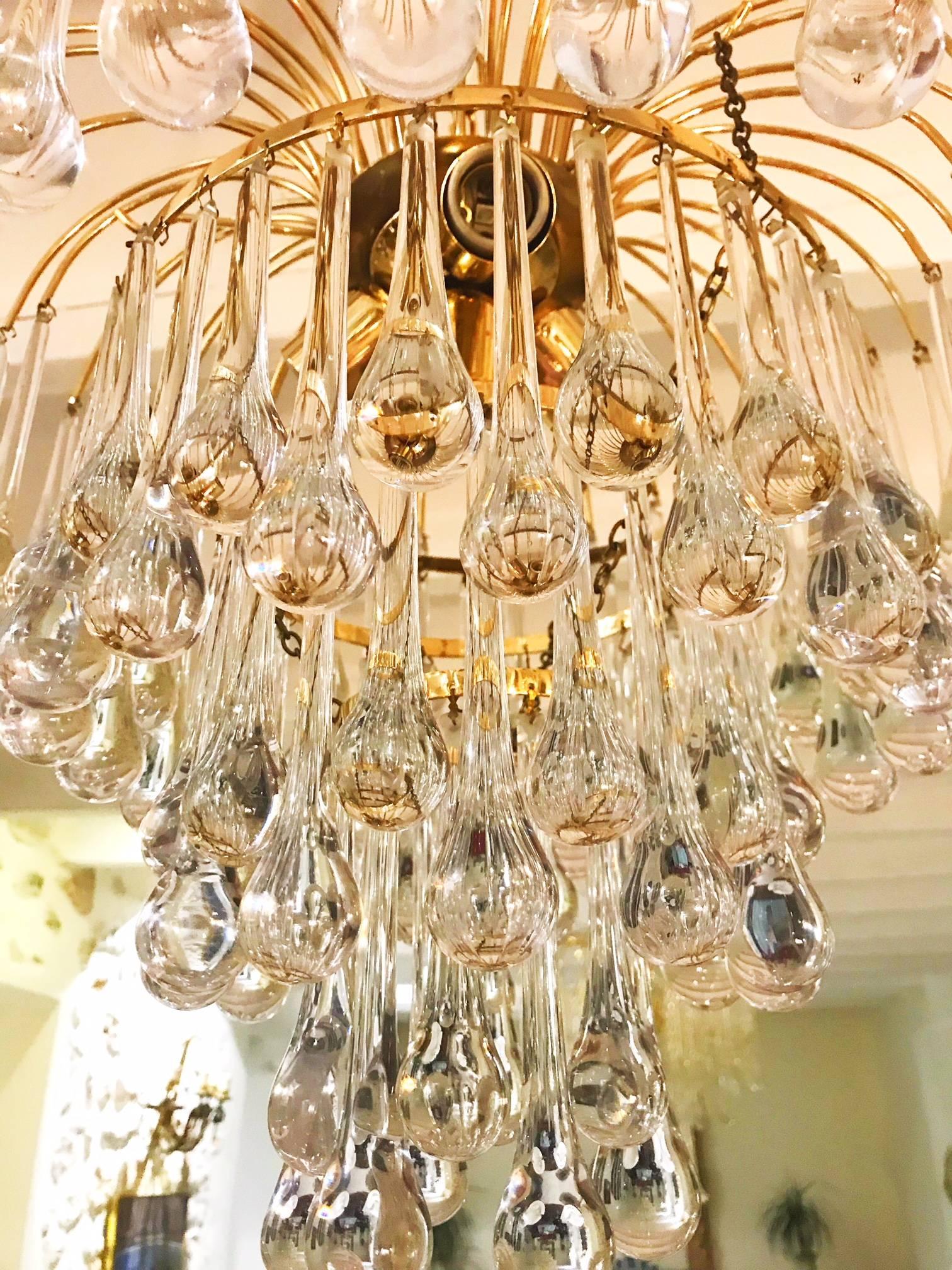 Paolo Venini mid-century chandelier murano glass 4 level Drops italian , 1979 1