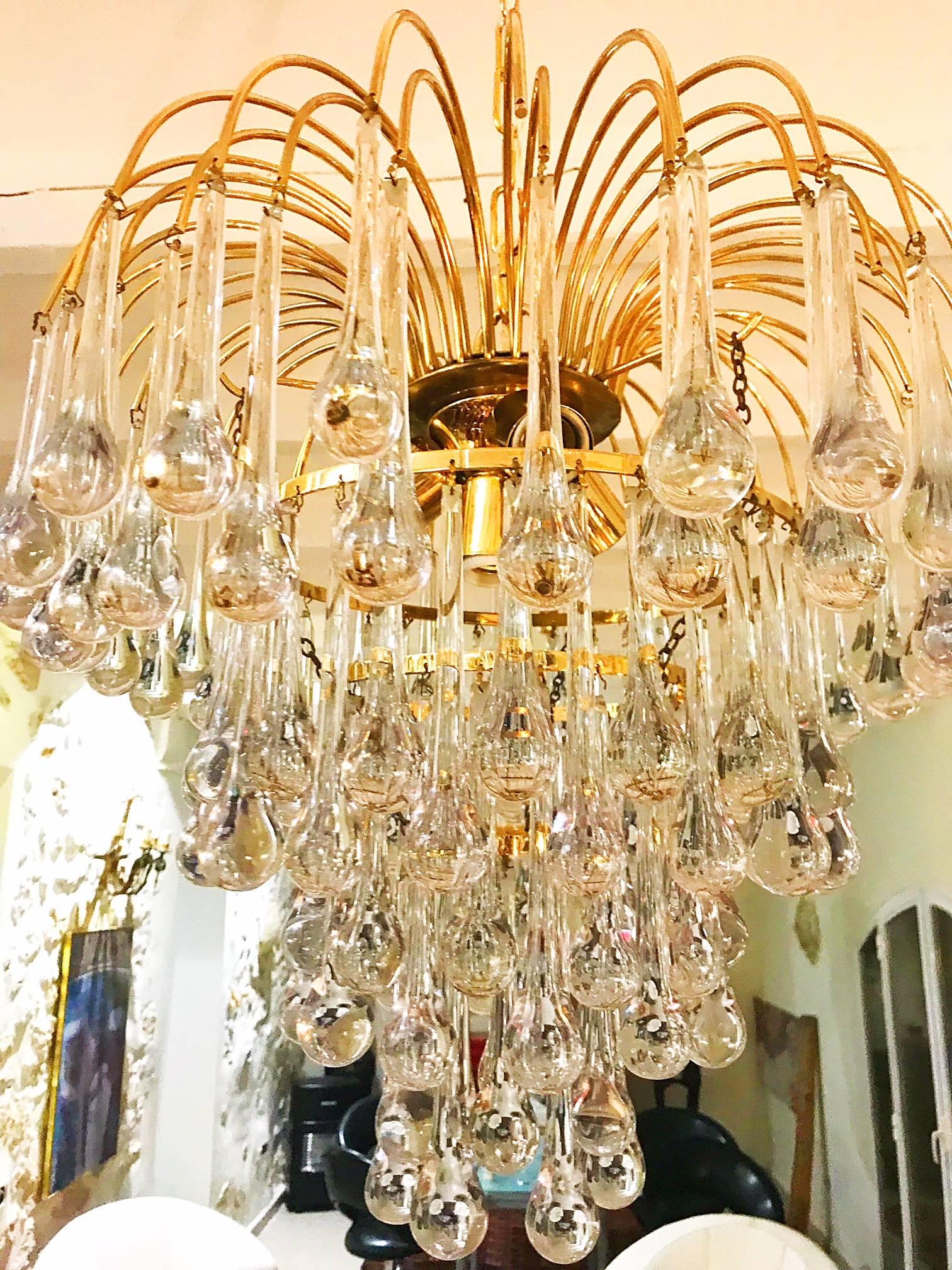 Mid-Century Modern Paolo Venini mid-century chandelier murano glass 4 level Drops italian , 1979