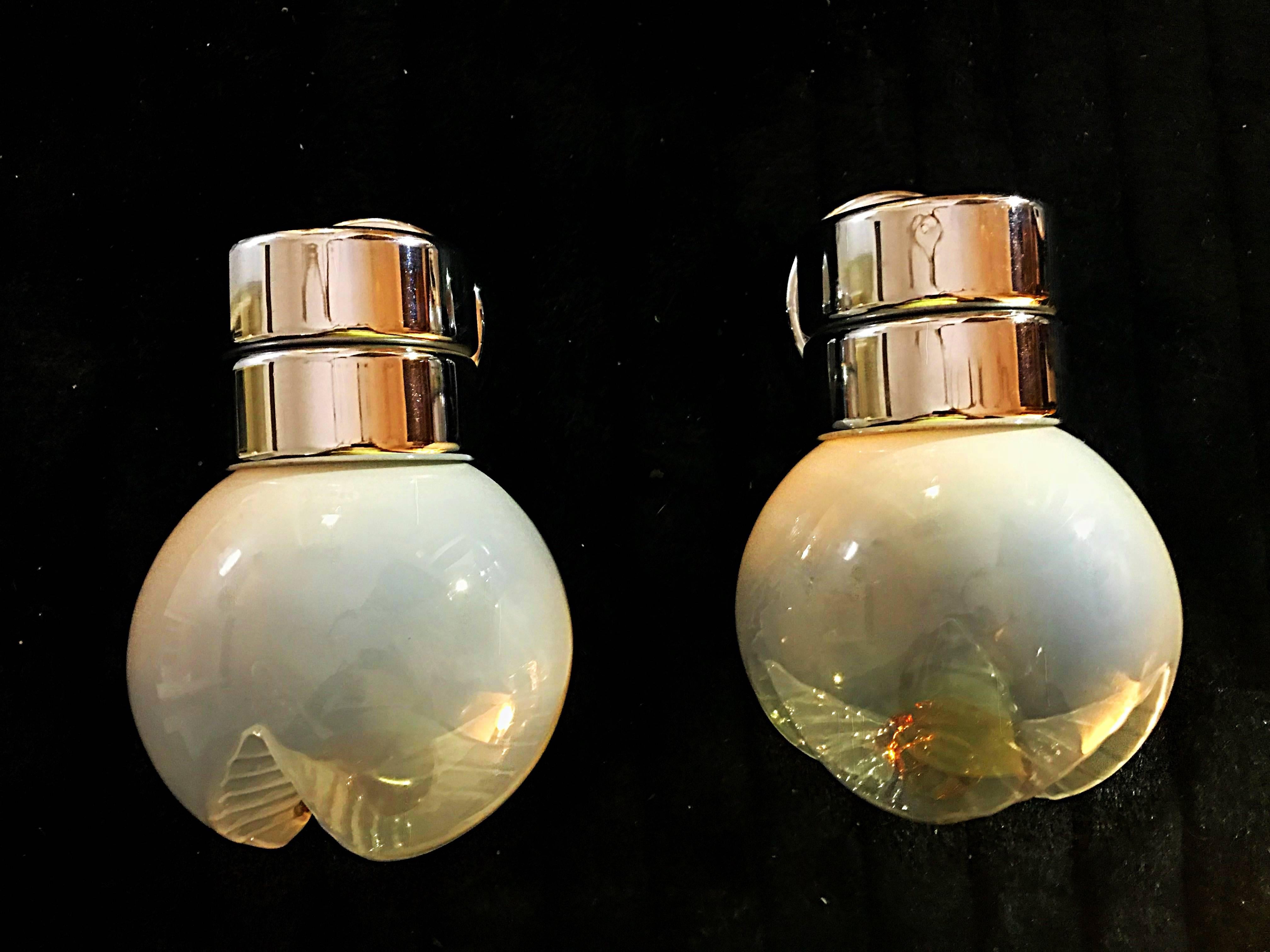 Mazzega mid-century Murano glass Sconce chrome frame pair, 1970 In Good Condition For Sale In Denia, ES