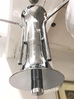 Mazzega mid-century Murano chandelier white glass chrome frame 1970