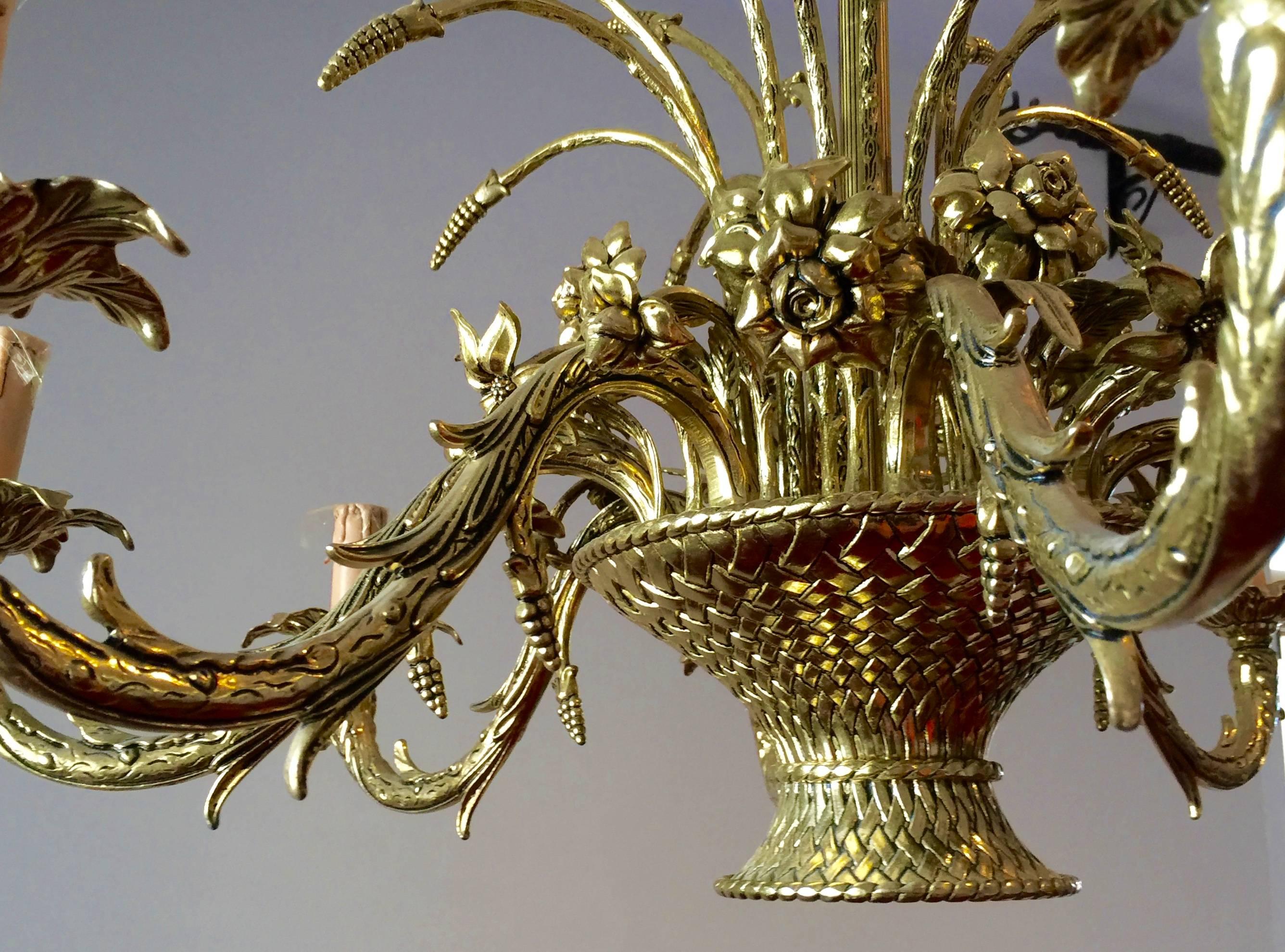 Mid-20th Century French Basket Chandelier Gilt Bronze, 1960 For Sale