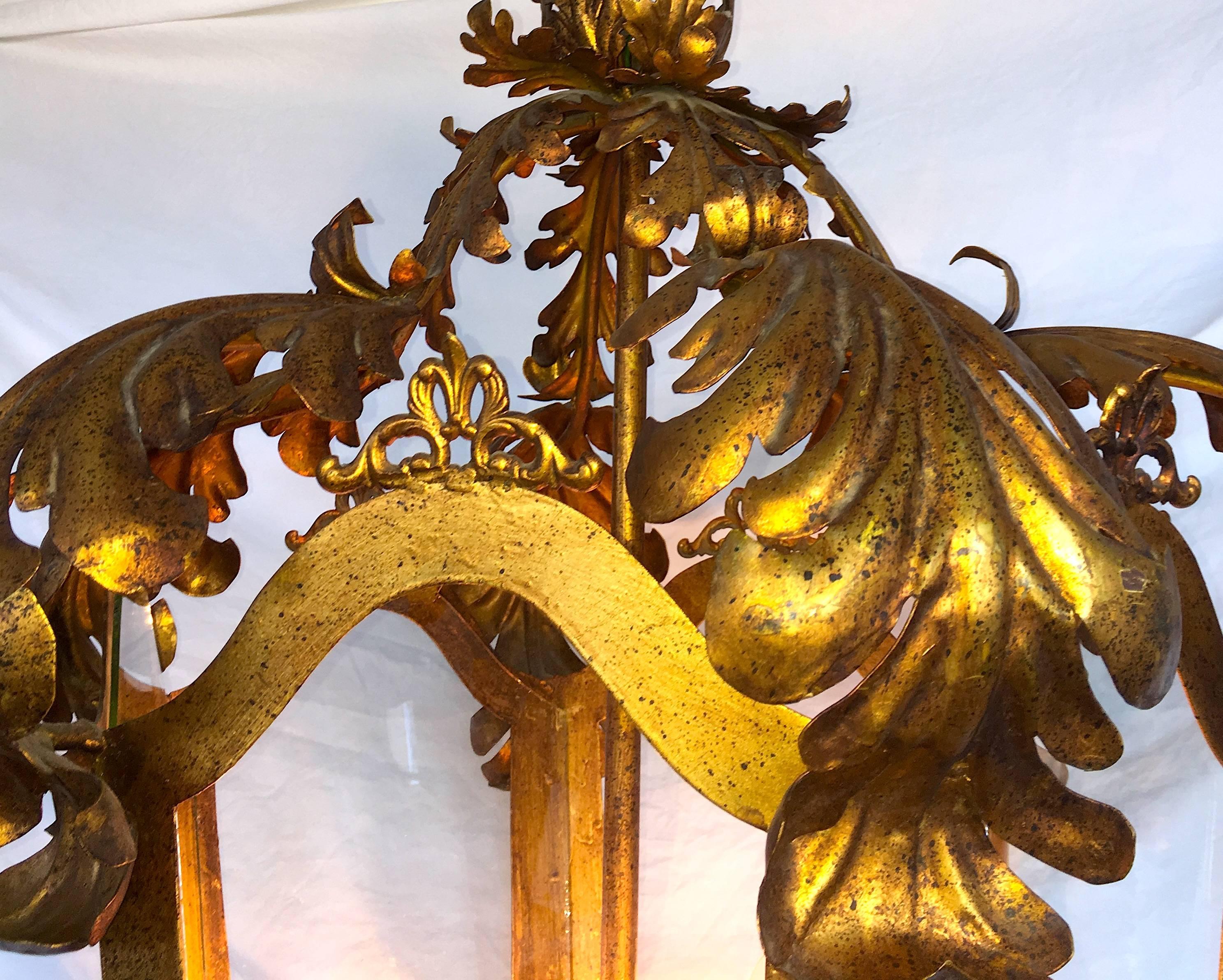 Baroque Venetian Italian Glass Lantern Gilt Gold Structure 140 cm For Sale