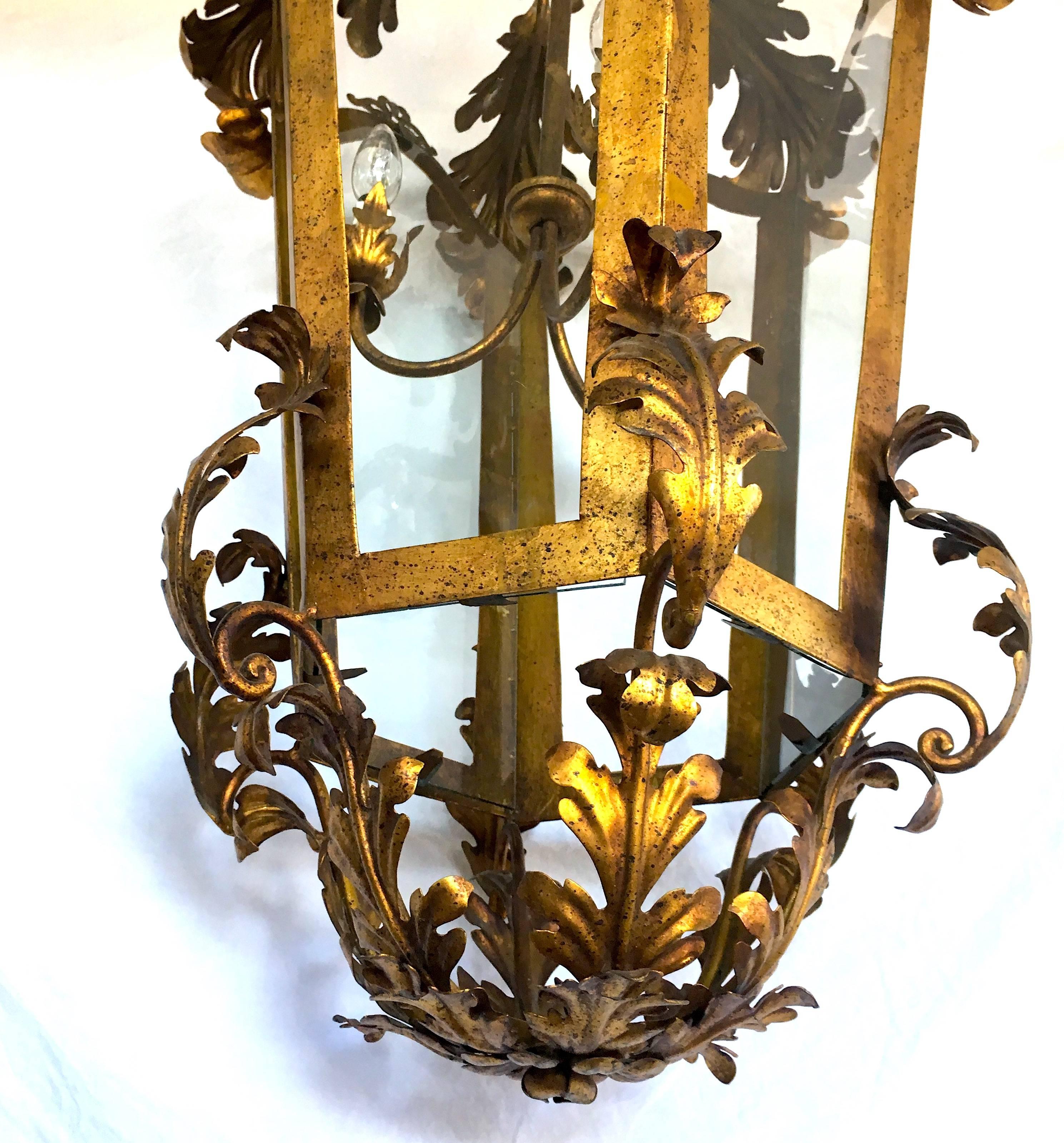 20th Century Venetian Italian Glass Lantern Gilt Gold Structure 140 cm For Sale