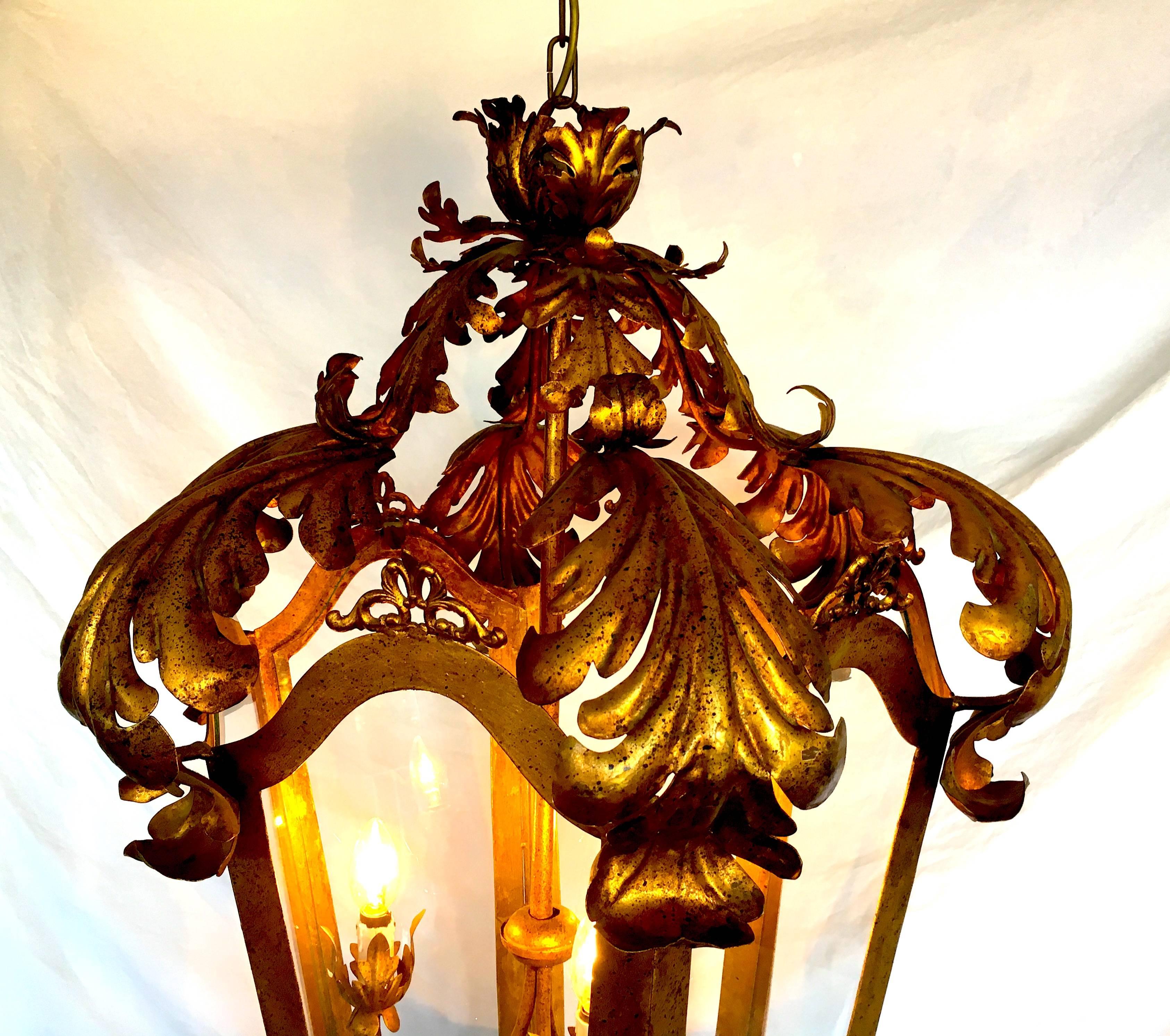 Venetian Italian Glass Lantern Gilt Gold Structure 140 cm In Good Condition For Sale In Denia, ES