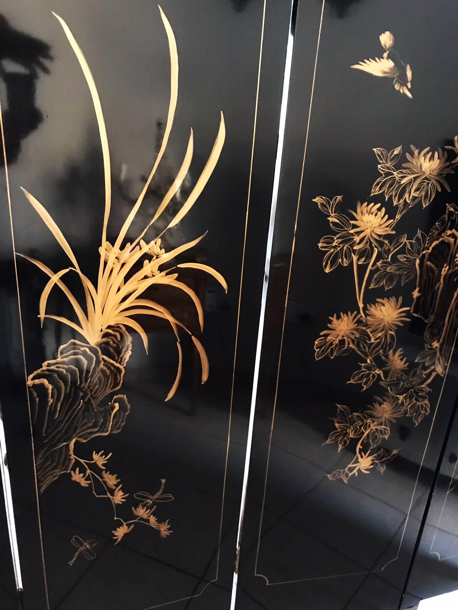 20th Century Coromandel Screen Lacquered Gold peacock , 2000 For Sale