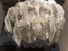 Mazzega mid-century Murano chandelier Ice Frost Glass Leaves 2 Level, 1960