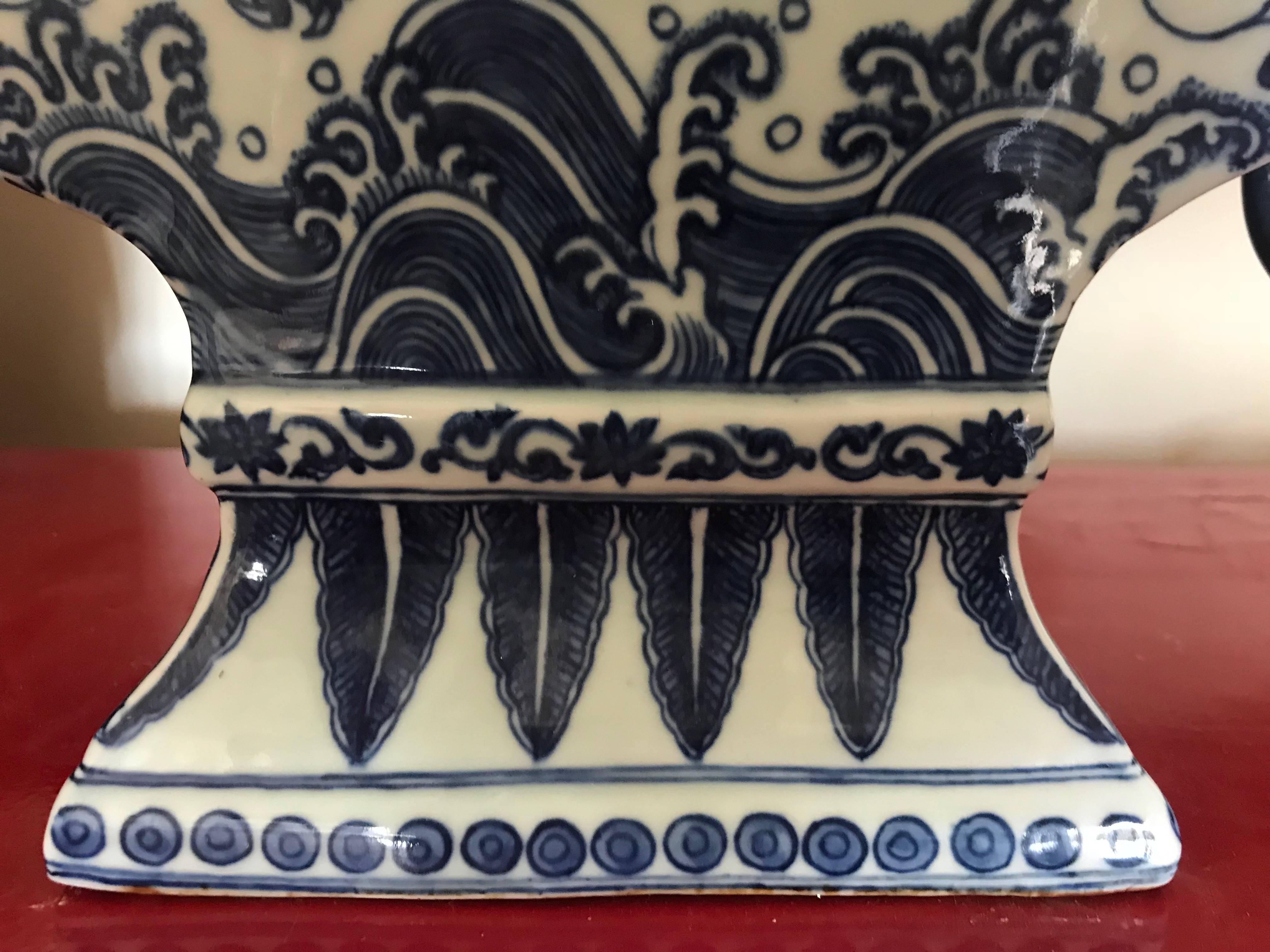Mid-Century Modern China porcelain vase Blue and White Dragon Bud, 1960