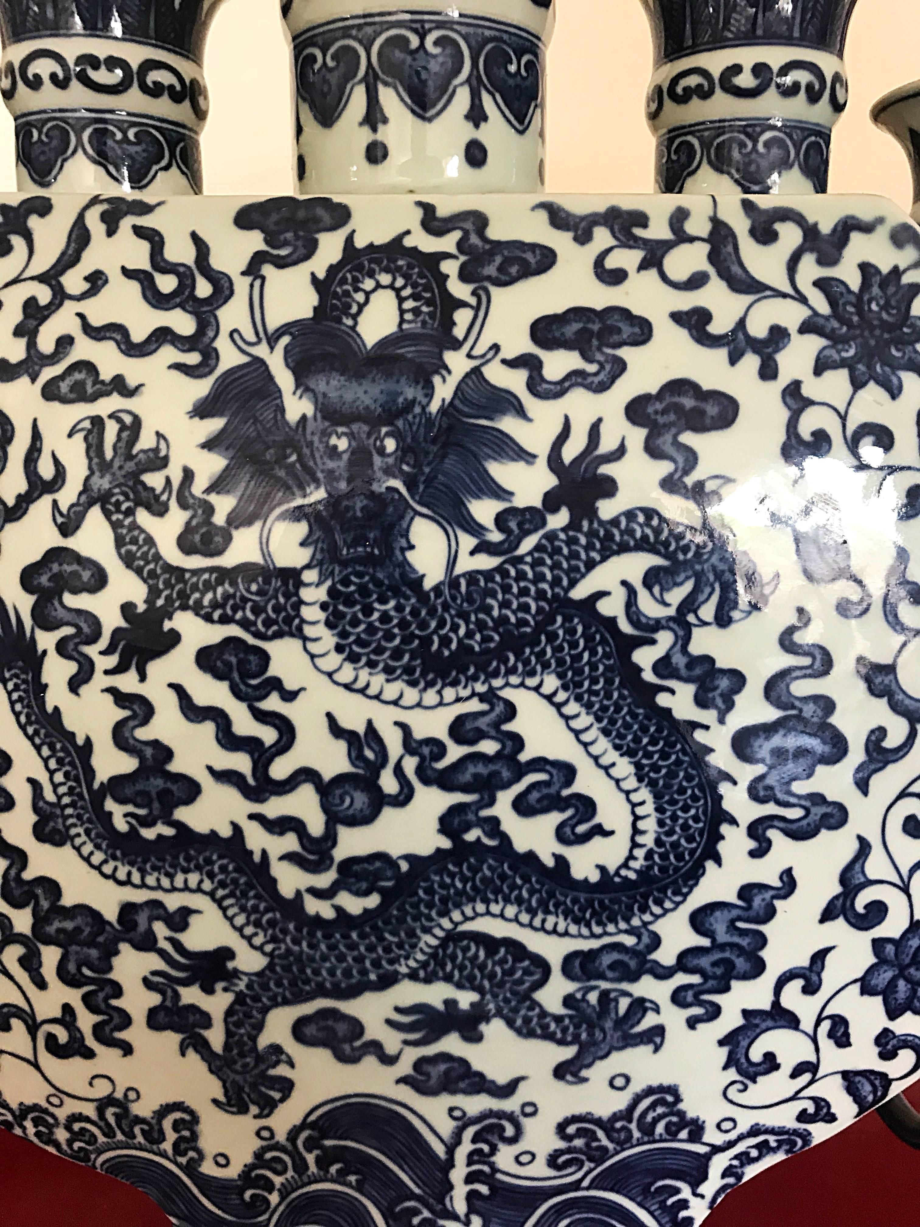 20th Century China porcelain vase Blue and White Dragon Bud, 1960
