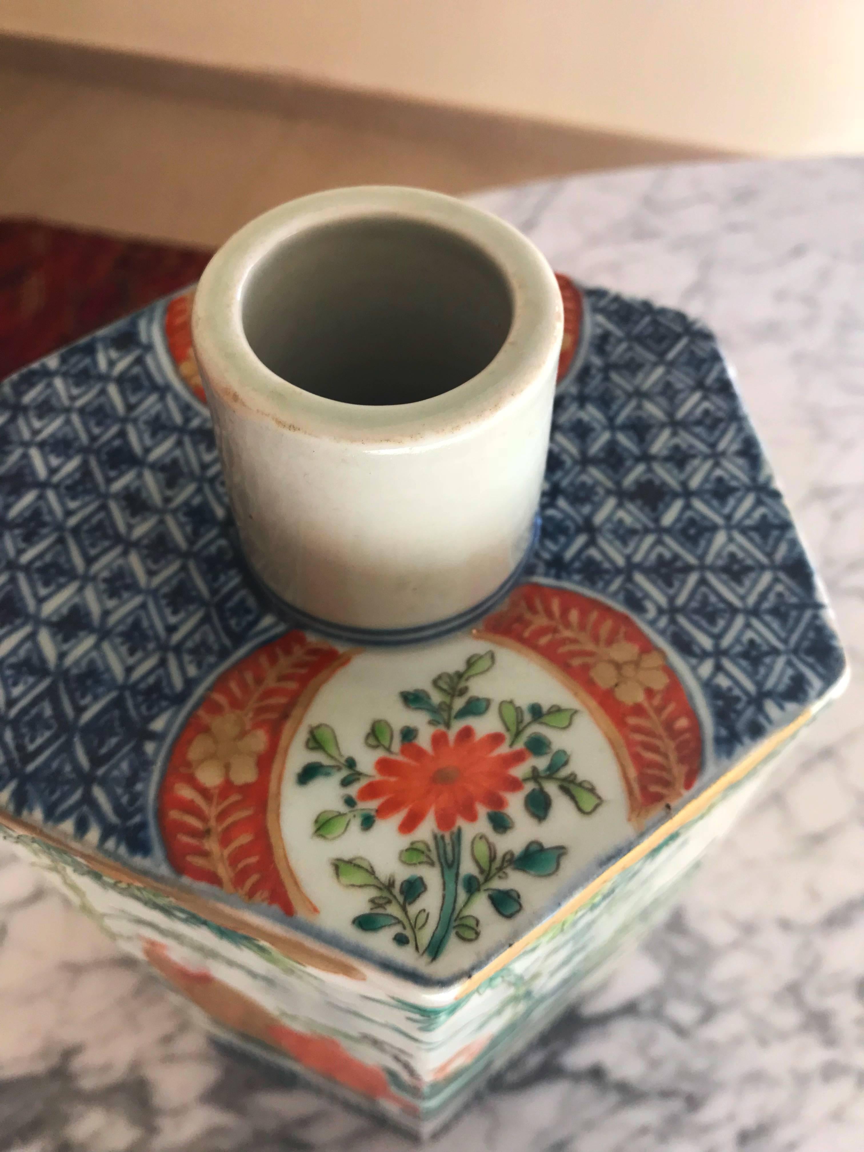 Chinese China Porcelain Vase Octagon with Large Decorative Paint, 1960