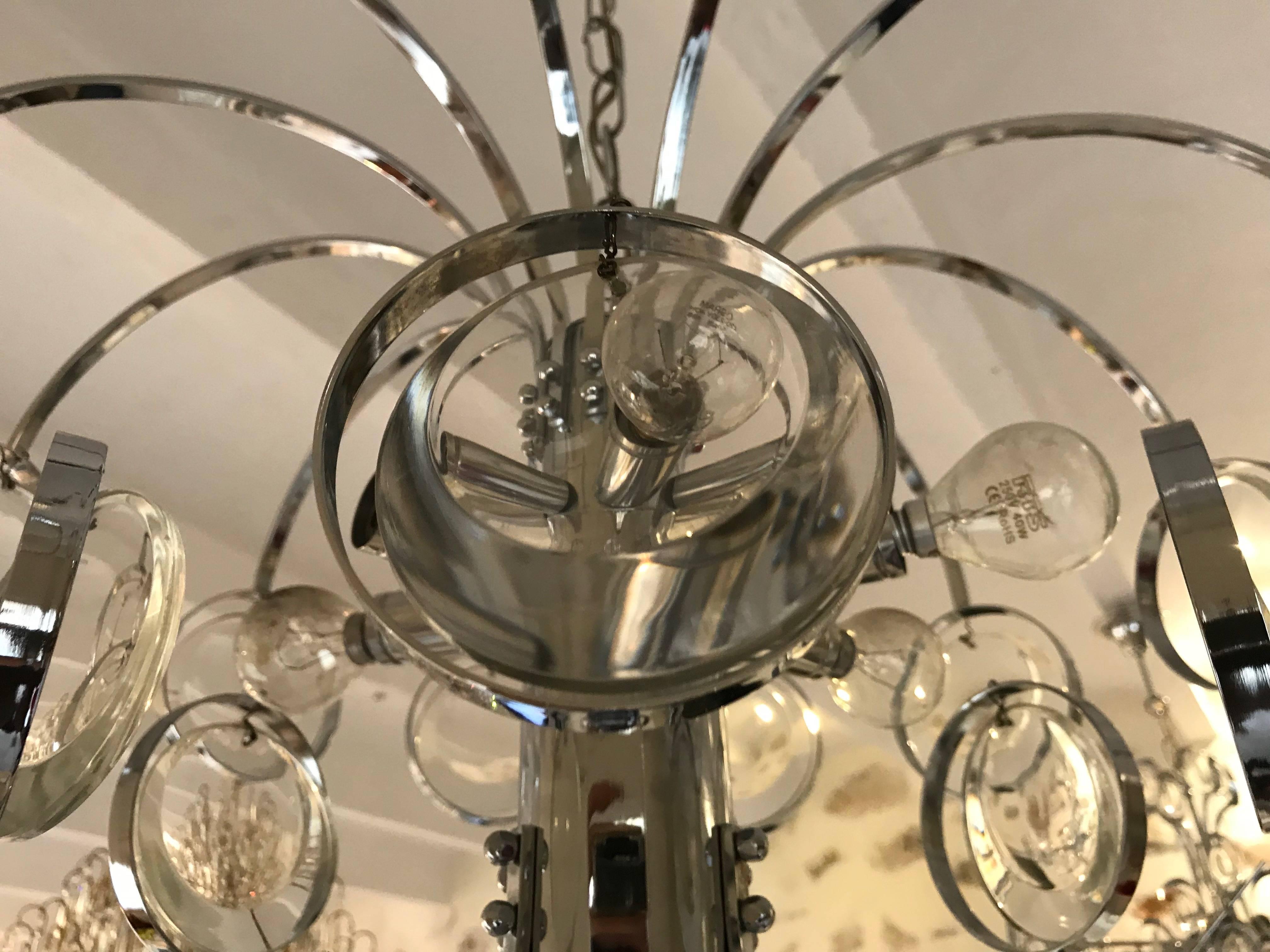 Gaetano Sciolari mid-century chandelier glass Design by Palwa, 1970s In Good Condition For Sale In Denia, ES