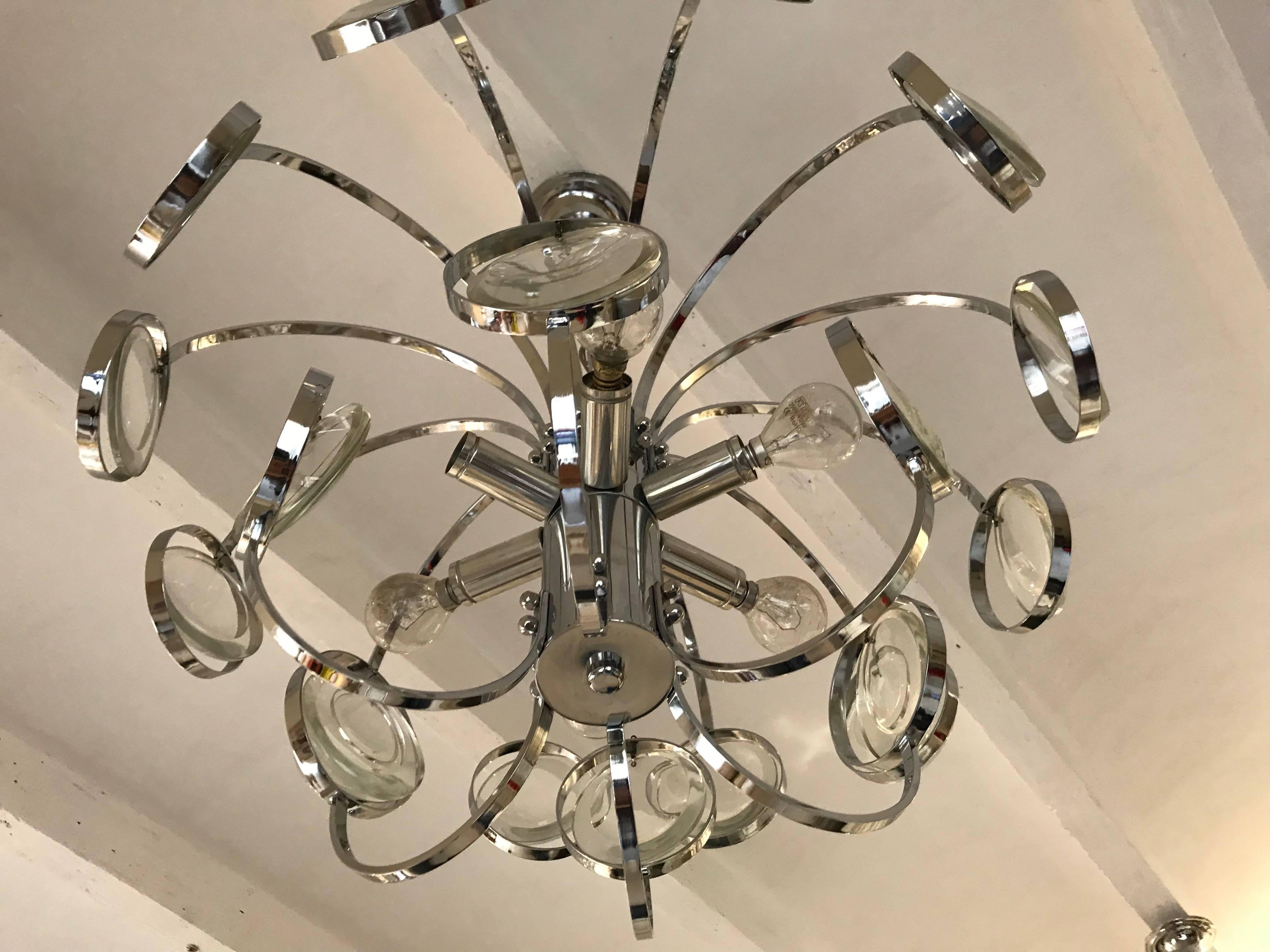 Mid-Century Modern Gaetano Sciolari mid-century chandelier glass Design by Palwa, 1970s For Sale
