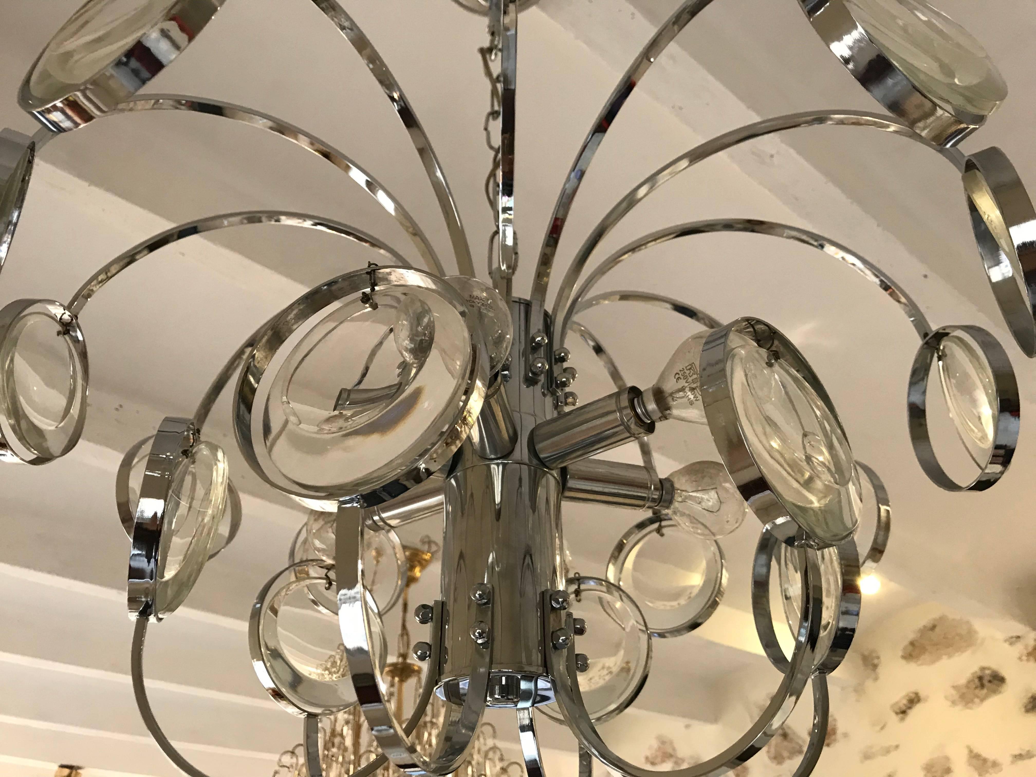 Italian Gaetano Sciolari mid-century chandelier glass Design by Palwa, 1970s For Sale