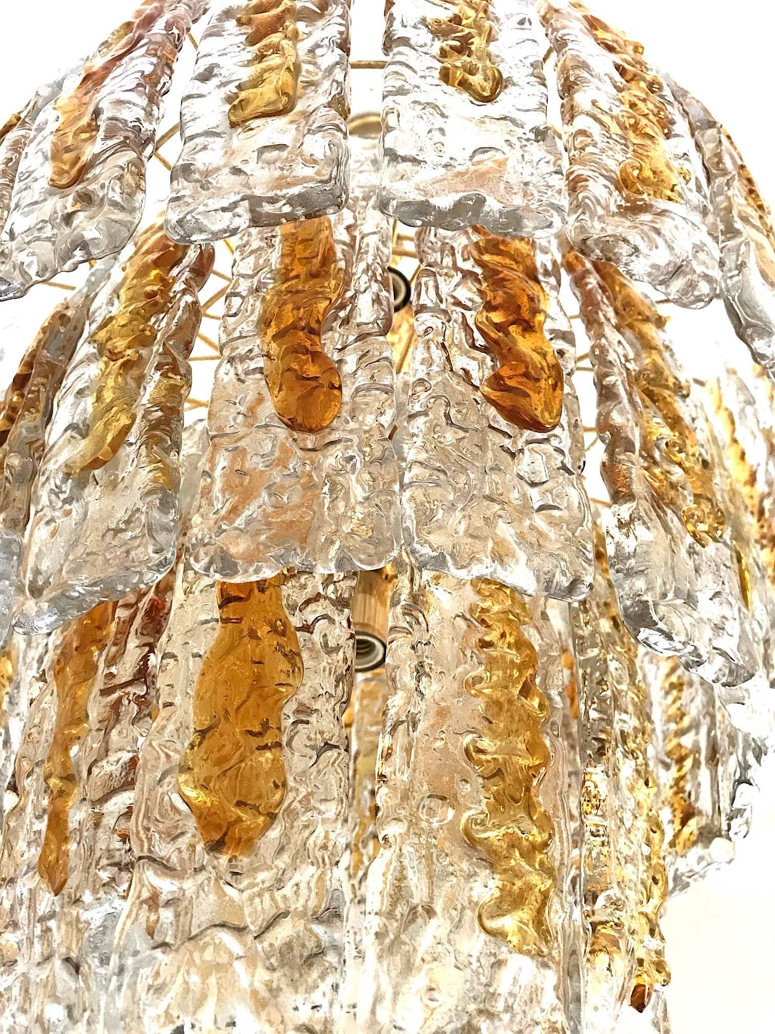 Italian Mazzega mid-century Murano Chandelier glass clear orange Handblown , 1970 For Sale