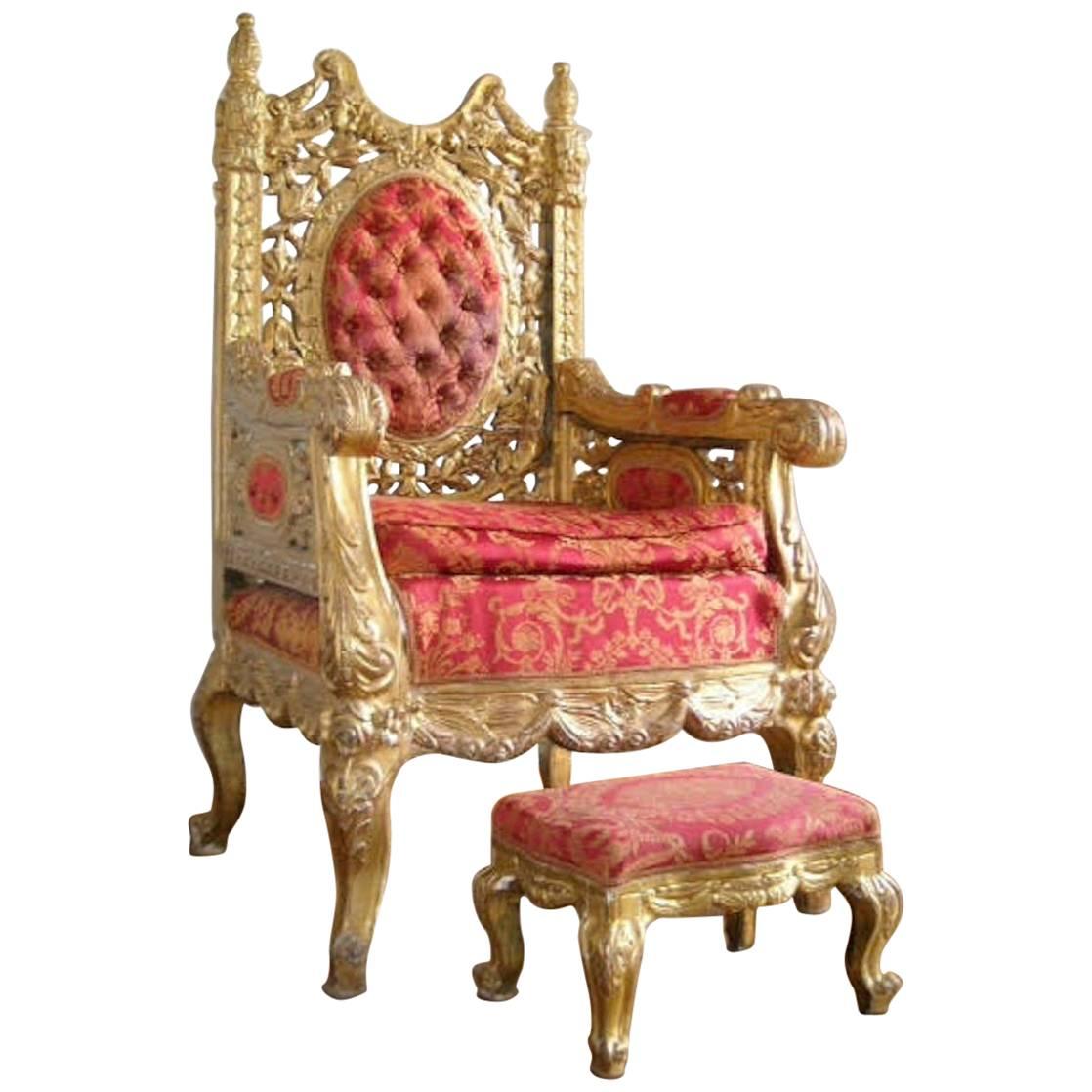 Throne 1850 Giltwood Royal Italian Provenance "Palais ..." with Expertise For Sale