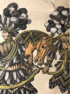 Versailles Louis XIV engraving 1662 Original with water color royal parade