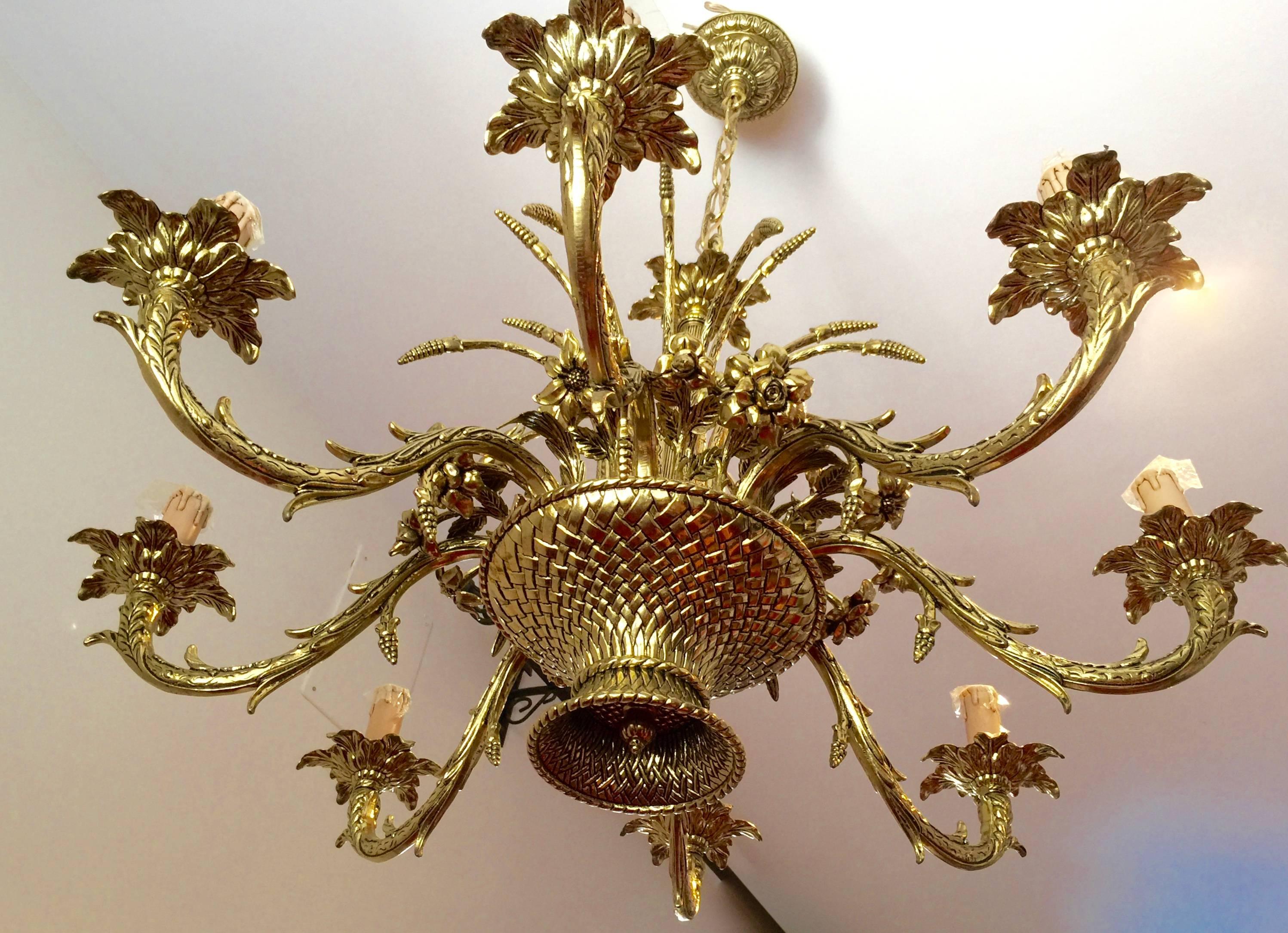 A very fine French basket Chandelier weaved gilt bronze 