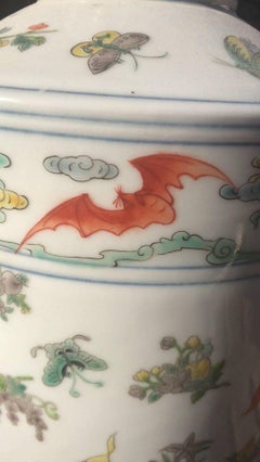 Vase Chinese Ceramic Bats and Butterfly Paint