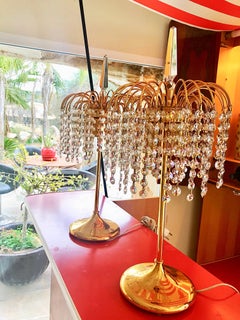 Murano mid-century crystal table Lamp palm a pair 50 cm italian, 1960