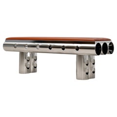 Stainless Steel Bench With Cognac Leather