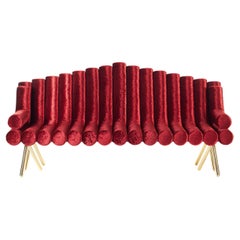 Sofa In Red Velvet And Polished Brass Legs