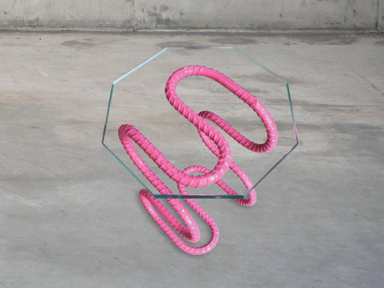 Pink Rebar Steel Side Table With Starphire Glass Top For Sale at 1stDibs
