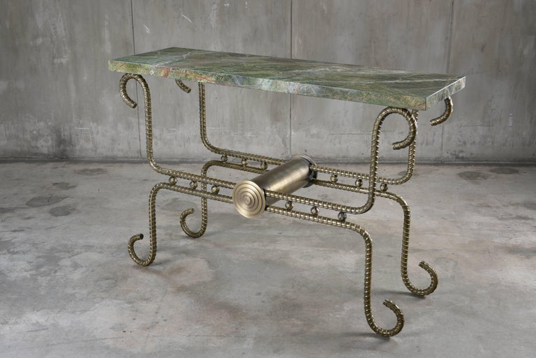 21st Century Custom Contemporary Solid Steel and Thick Marble Topped