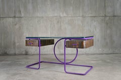 Desk With Rebar Frame Macassar Ebony Drawers And Custom Glass Top
