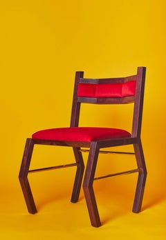 Solid Purpleheart Wood Chair With Red Velvet Upholstery And Brass
