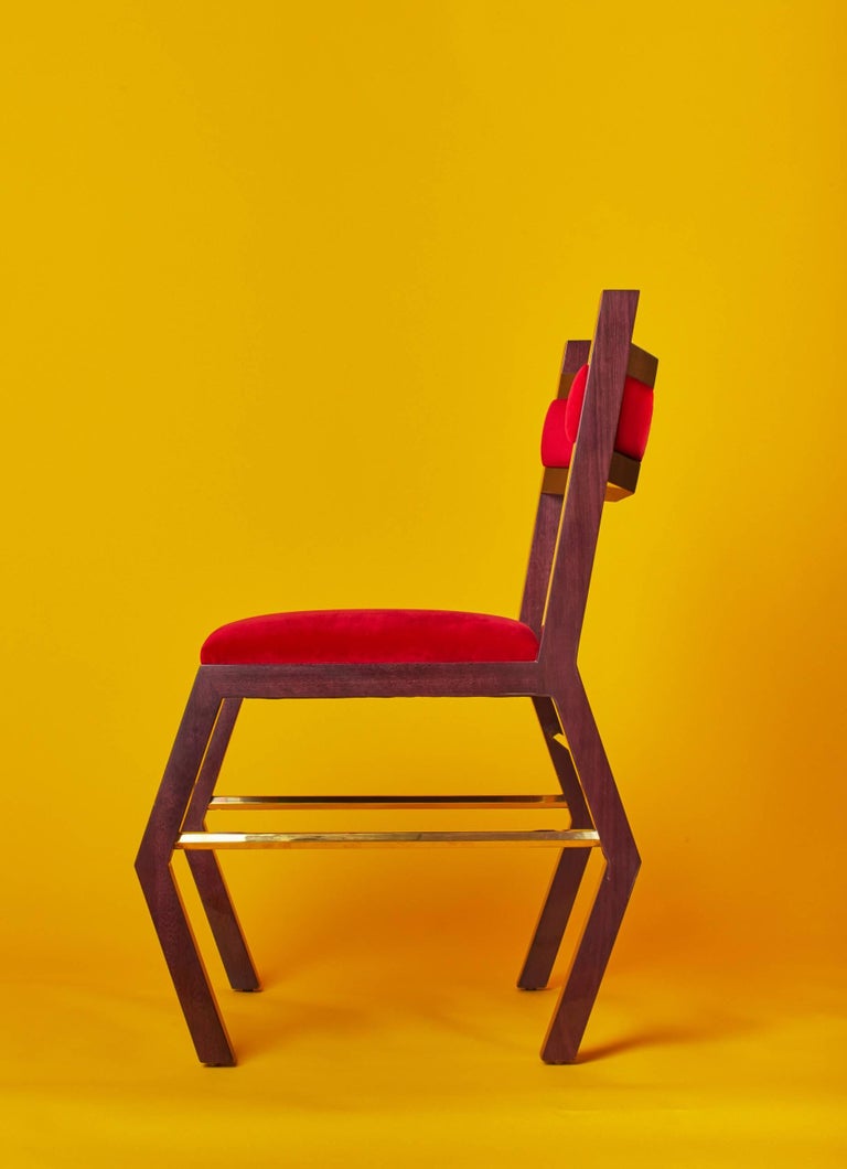 21st Century Custom Contemporary Solid Purple Heart Wood, Brass and Velvet Chair For Sale at 1stdibs