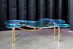 Coffee Table With Dichroic Glass & Solid Brass Legs.