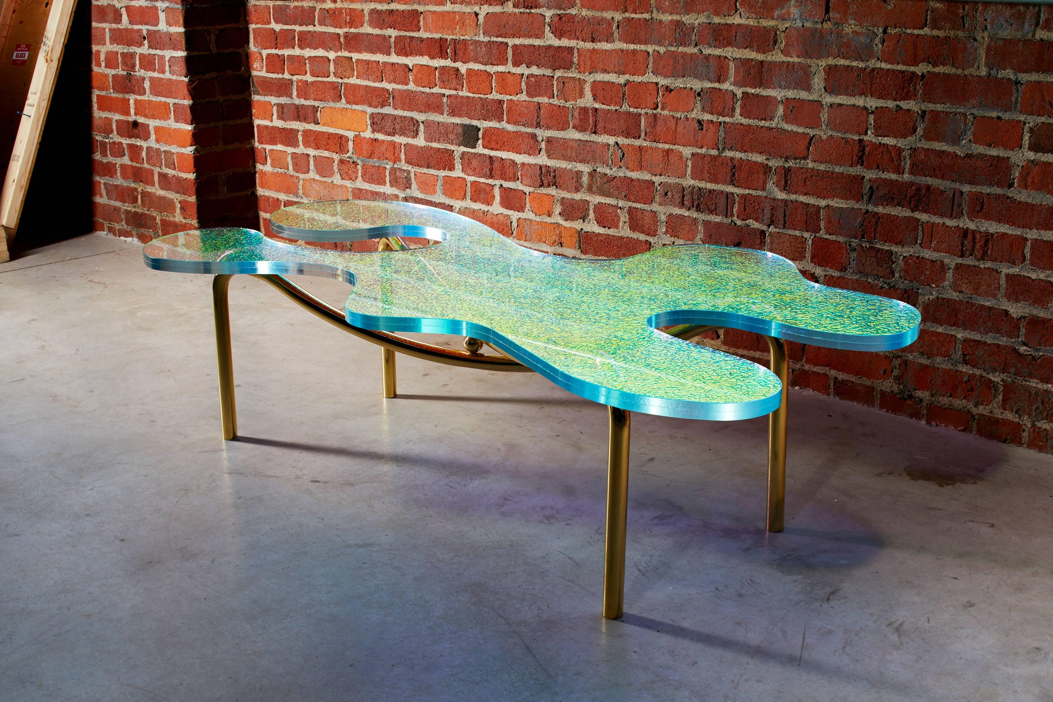Other Coffee Table With Dichroic Glass & Solid Brass Legs. For Sale
