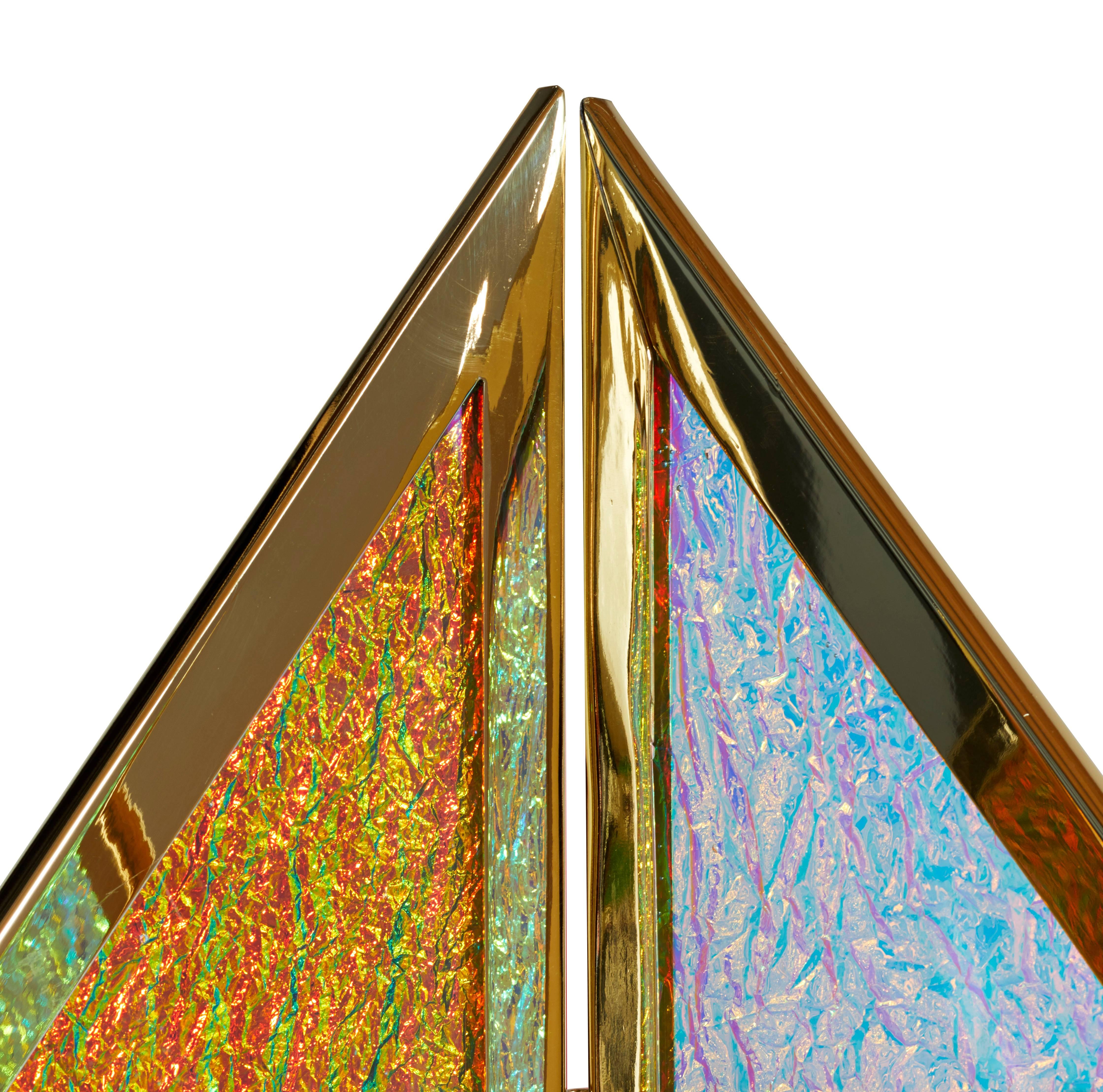 Modern Contemporary Brass Room Divider Made with Dichroic Glass For Sale
