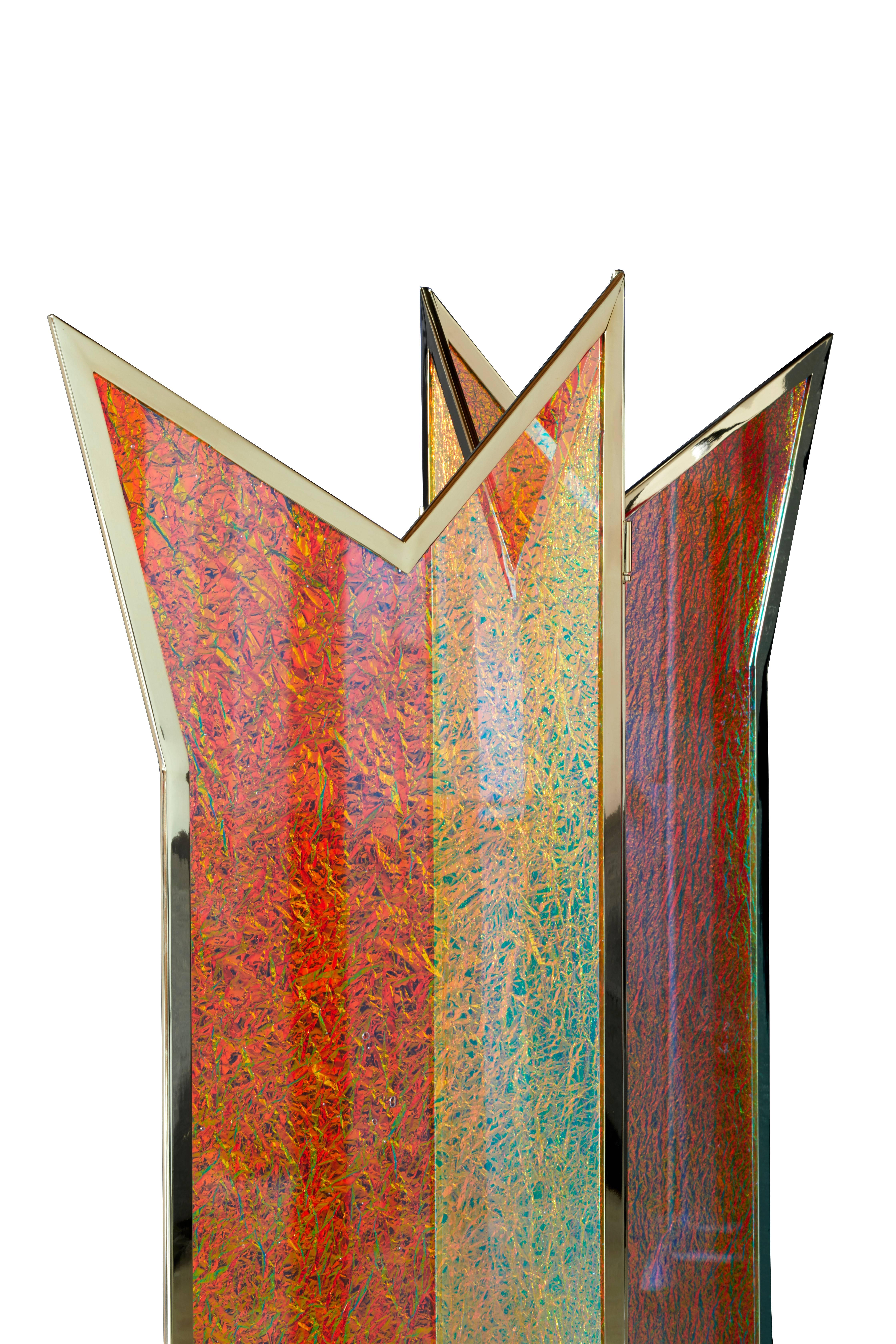 Canadian Contemporary Brass Room Divider Made with Dichroic Glass For Sale