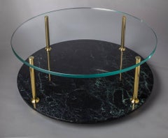 Coffee Table With Italian Marble Base Glass Top And Solid Brass Legs