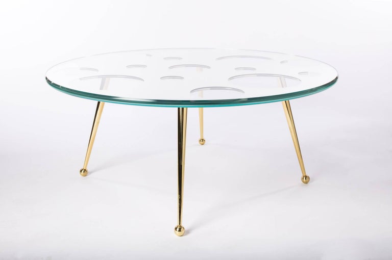 21st Century Custom Contemporary Coffee Table in Glass, Solid Brass and