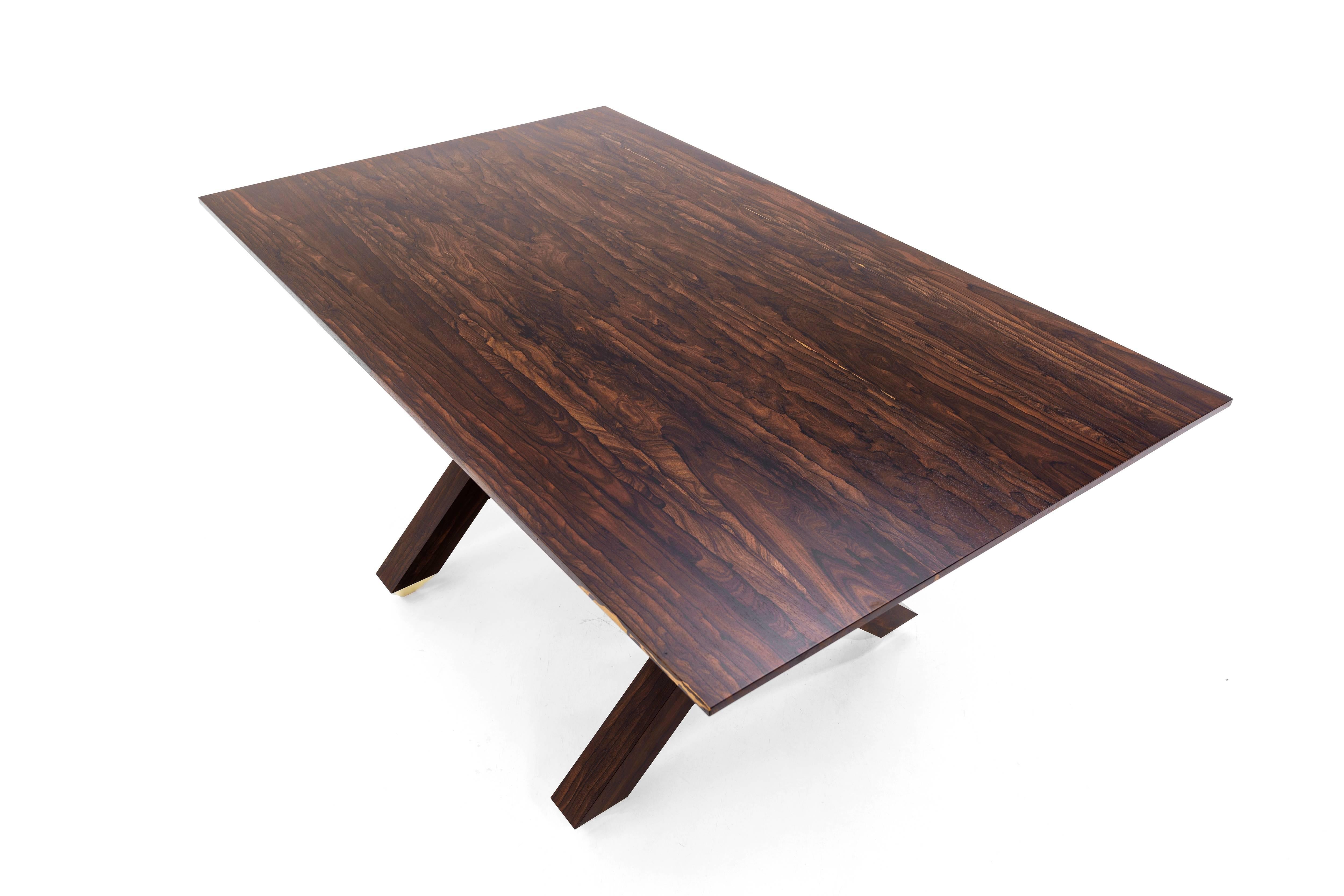 Contemporary Wood Dining Table, Handmade, with Brass Hardware, Customizable In New Condition For Sale In Saint Louis, MO