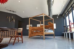 Live Edge Slab Wood Canopy Bed, Customizable, by Goebel