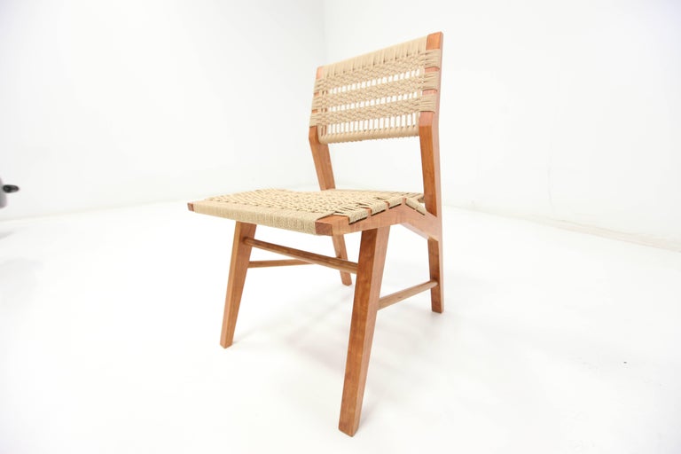 American Hyde Wood Dining Chair with Midcentury Modern Influence & Hand Woven Danish Cord For Sale