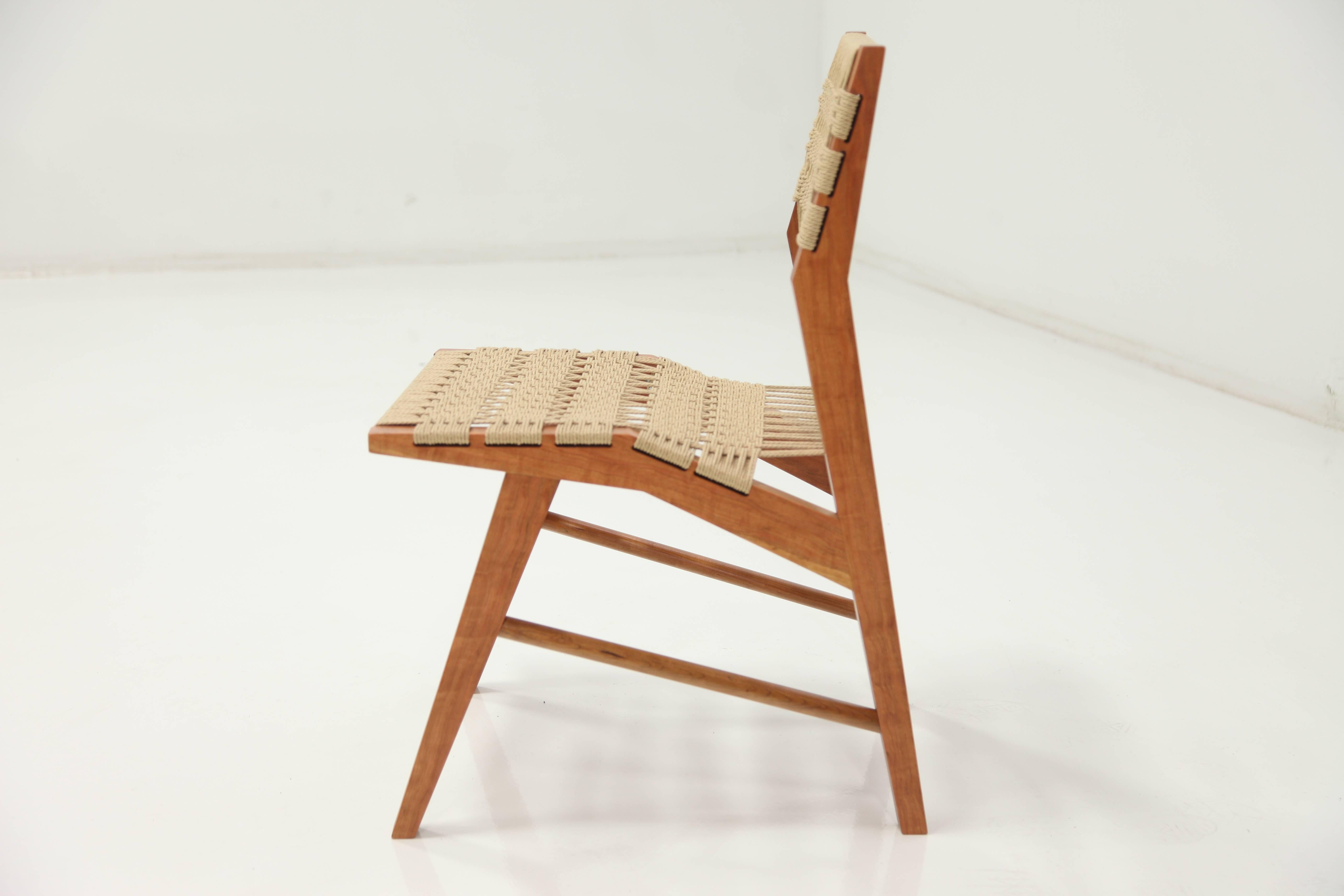 American Hyde Wood Dining Chair with Midcentury Modern Influence & Hand Woven Danish Cord For Sale
