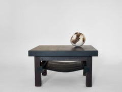 Dovetail Low Table or Coffee Table with Leather Shelf