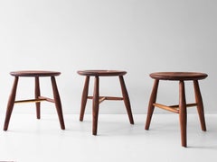 Swell Dining Stool, Turned Leg and Brass Stool